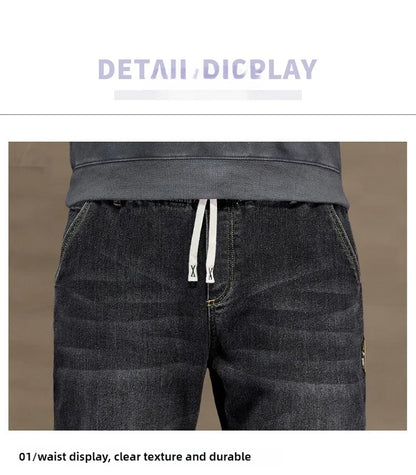 Extra Big Size Jeans Men High Elastic Waist Baggy Denim Pant Male Plus Large Loose Slim Fit Cowboy Trouser 8XL 6XL Classic Black