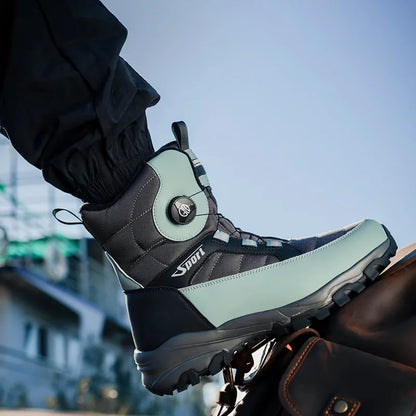 Rotating Button Men's Snow Boots Warm Plush Winter Boots Men Outdoors Cotton Shoes Wear resistant Mid-Calf Boots Platform Shoes