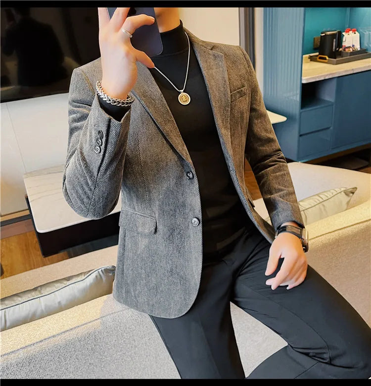 British Style Solid Color Slim Suit Jacket Men Fashion Casual Business Blazers Coats High Quality Social Wedding Elegant Jackets