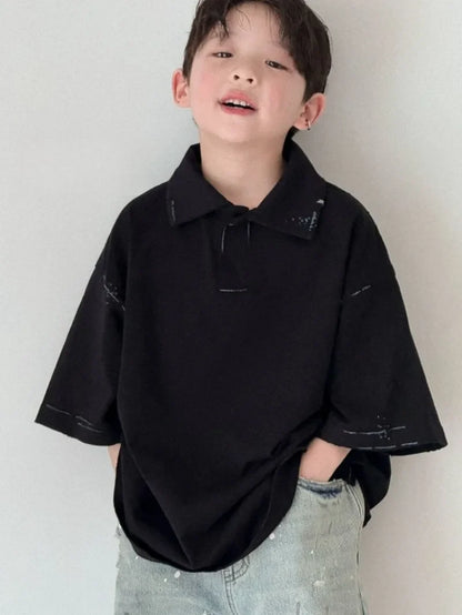 Boys' Polo Short Sleeve T-Shirt Summer Casual Stylish Versatile Toddler Big Kids Tops