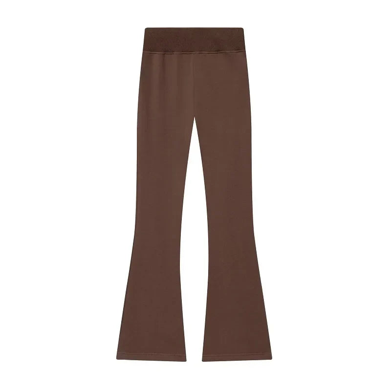 Flare Pants Sets for Women 2 Pieces Fleece High Waist Woman Trousers Sets Zipper Cropped Women's Jacket Streetwear Outfits
