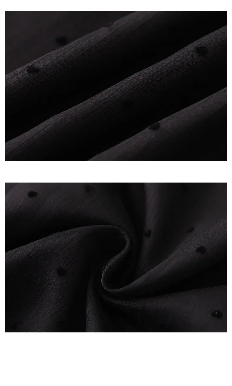 Spring Summer Black Polka Dots Mesh Women's Chiffon Blouses 2025 New Long Sleeve Stand Collar Vintage Loose Shirts Female
