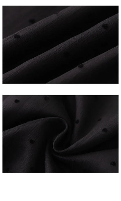 Spring Summer Black Polka Dots Mesh Women's Chiffon Blouses 2025 New Long Sleeve Stand Collar Vintage Loose Shirts Female
