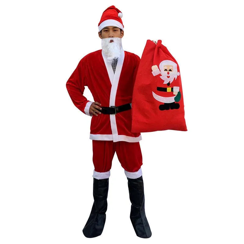 7PC Santa Claus Costume Sets Christmas Party Prom Adult Role Playing New Year Christmas Clothing Adult Character Cosplay Costume