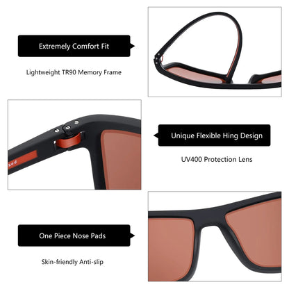 Polarized Sunglasses for Men Shades Lightweight TR90 Frame UV400 Protection Square Outdoor Trave Driving Sun Glasses
