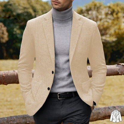 Men's Casual Blazer Houndstooth Wool Blend Suit Jacket Notched Lapel Slim Fit Business Formal Dress Sport Coat Outerwear