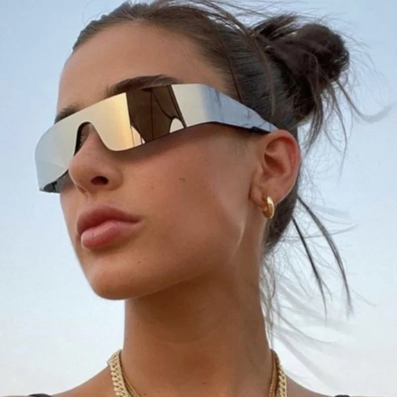 Cycling Punk One Piece Sunglasses Women Goggle Mirrored Y2K Sun Glasses Men 2000'S Wrap Around Eyeglasses Fashion Eyewear