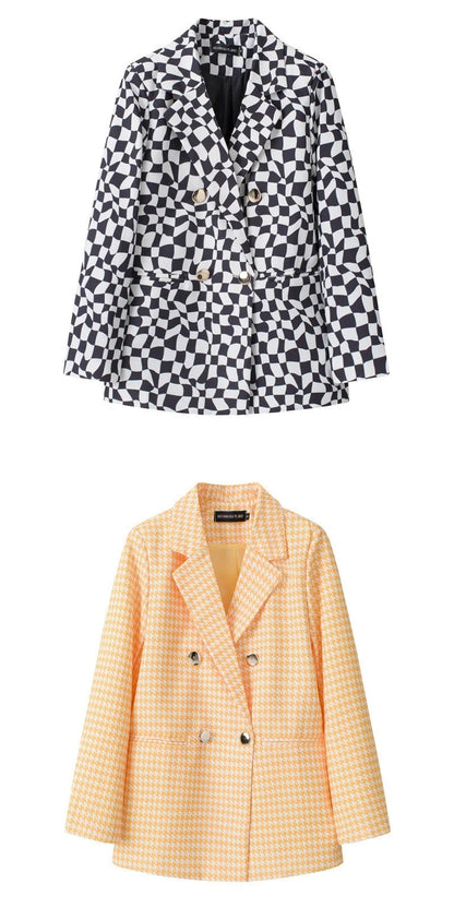 Casual Plaid Women's Suit Jacket Spring Autumn New Style Large Size Street Style Top Quality Polyester Commute Style Fashionable