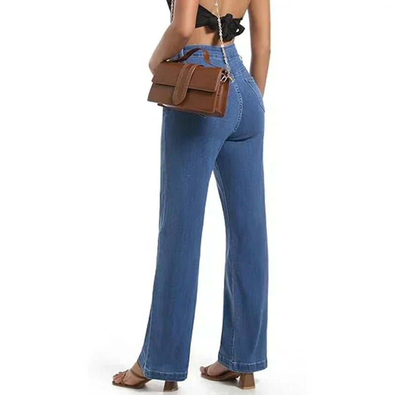 Female Retro Casual Baggy Straight Leg Jeans Women Stretch Classic Gray Denim Pants Lady Solid Cheap Fashion Trousers