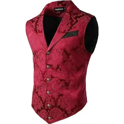 Victorian Floral Jacquard Men Suit Vest Formal Business Lapel Single Breasted Slim Fit Waistcoat Wedding Banquet Party Tops