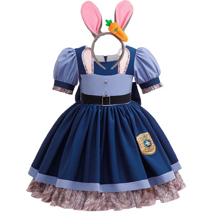 Girls Judy Bunny Police Officer Dress Disney Zootopia 2 Bunny Costume for Kids Cosplay Dress With Accessories Fancy Outfits