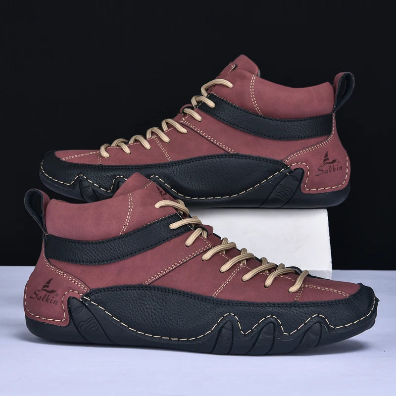 New Autumn 2024 Handmade Leather Men Boots Design Sneakers Man Breathable Casual Leather Shoes Men Ankle Boots Outdoor Fashion