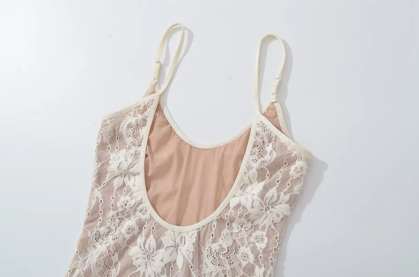 Sexy See Through Lace With Lining Backless Spaghetti Strap Bodysuit Woman Sling Tight Short Jumpsuit Slim Fit Rompers Playsuits