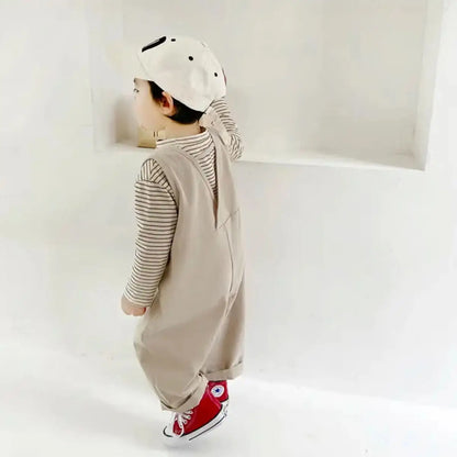 Kids Cargo Pants Boys Set Korean Spring Autumn Children's Clothing Long Sleeved Striped T-shirt+Overalls 2pcs Set Kids Jumpsuit