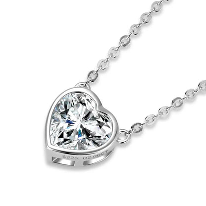 Certified 2.0CT Heart Cut Moissanite Pendant Necklace 925 Sterling Silver Necklaces for Valentine's Day Jewelry Gift