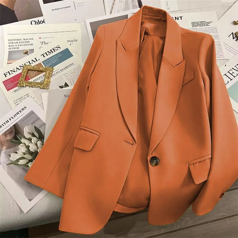 Elegant Office Lady Blazers Women Outerwears 2025Fashion Long Sleeve Single Button Blazer New Autumn Casual Female Coats Jackets