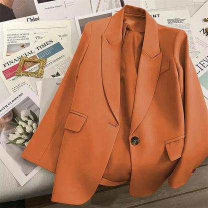 Elegant Office Lady Blazers Women Outerwears 2025Fashion Long Sleeve Single Button Blazer New Autumn Casual Female Coats Jackets