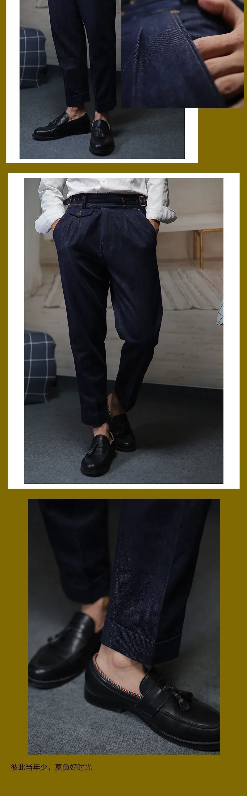 Gurkha men's vintage denim denim pants Europe and the United States Slim Western pants Tibetan nine-minute pants