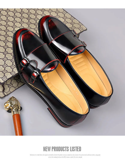 Spring Summer New Cow Leather Shoes for Men Buckle Designer Loafers Male Solid Color Big Size Fashion Business Casual Shoes Man