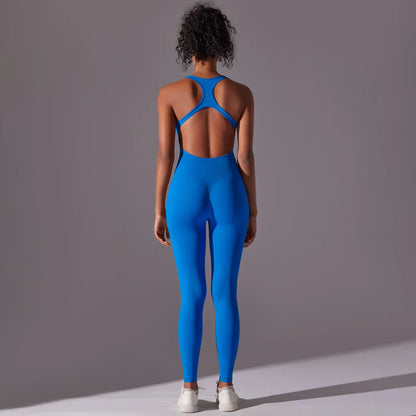 Backless Yoga Bodysuit Women Sports Jumpsuit Fitness Sportswear Workout Set Solid Color Seamless Butt Lifting Yoga Bodysuit