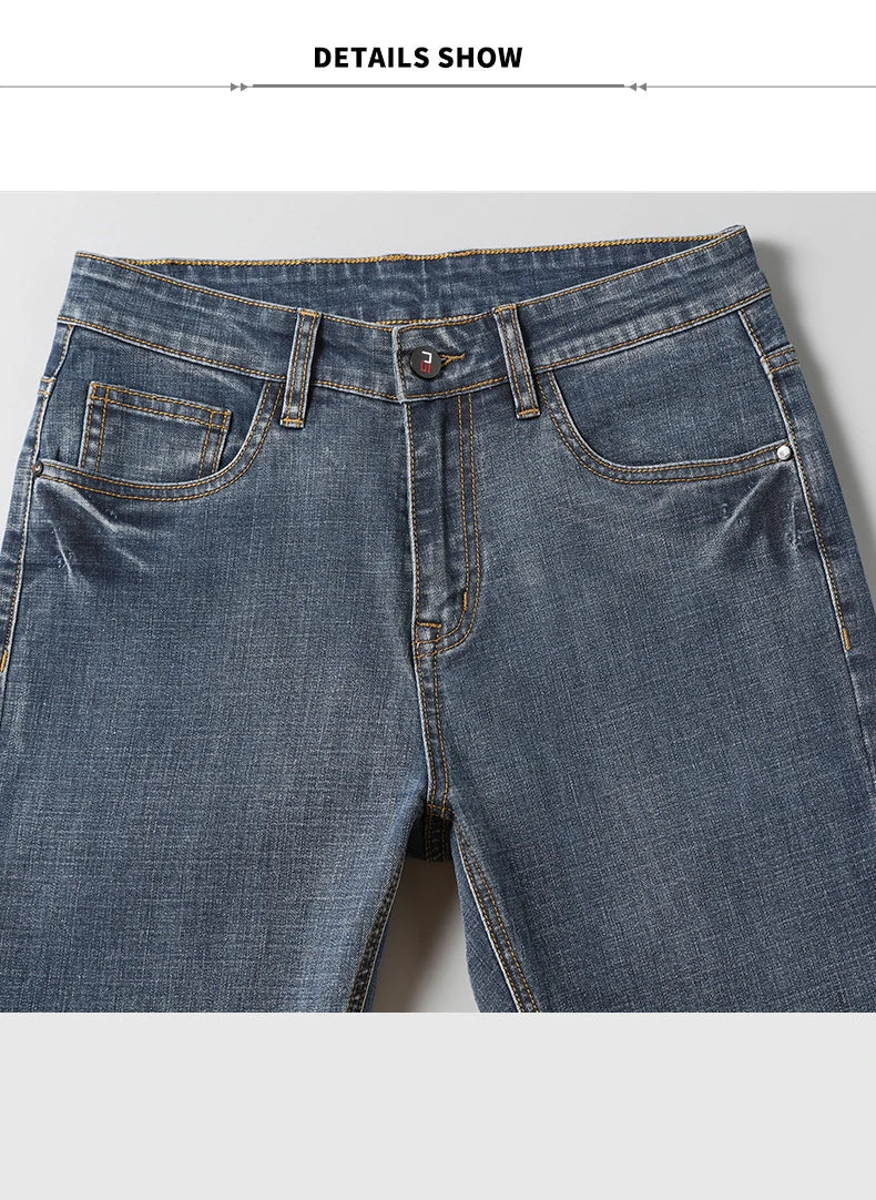 2024 Cotton Stretch Jeans Men Classic Retro Straight Slim Straight Trouser Male Korea Brand Clothing Denim Pants Plus Size 40