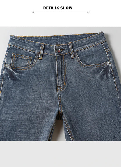 2024 Cotton Stretch Jeans Men Classic Retro Straight Slim Straight Trouser Male Korea Brand Clothing Denim Pants Plus Size 40