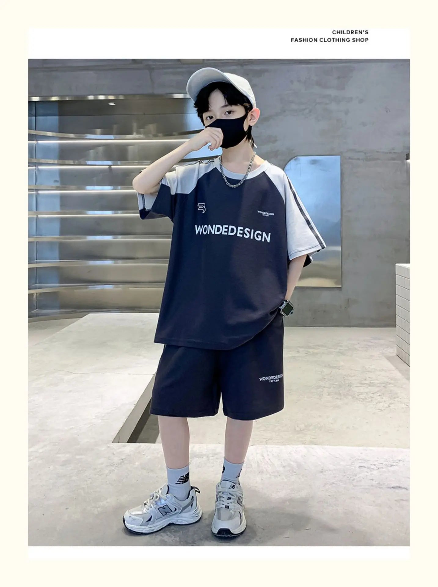 Summer Boys Cotton Loose Contrast Alphabet T-Shirt Tops+Shorts Pant School Kids Tracksuit Child 2PCS Outfit Workout Set 5-16 Yr