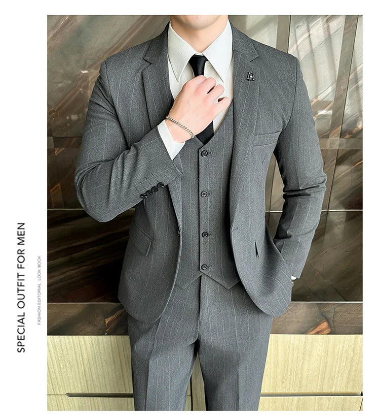 2025 High-Quality Wedding Suit Three-Piece Set Striped Business Casual Fashion Vest Trousers Ensemble Handsome Boutique Trend