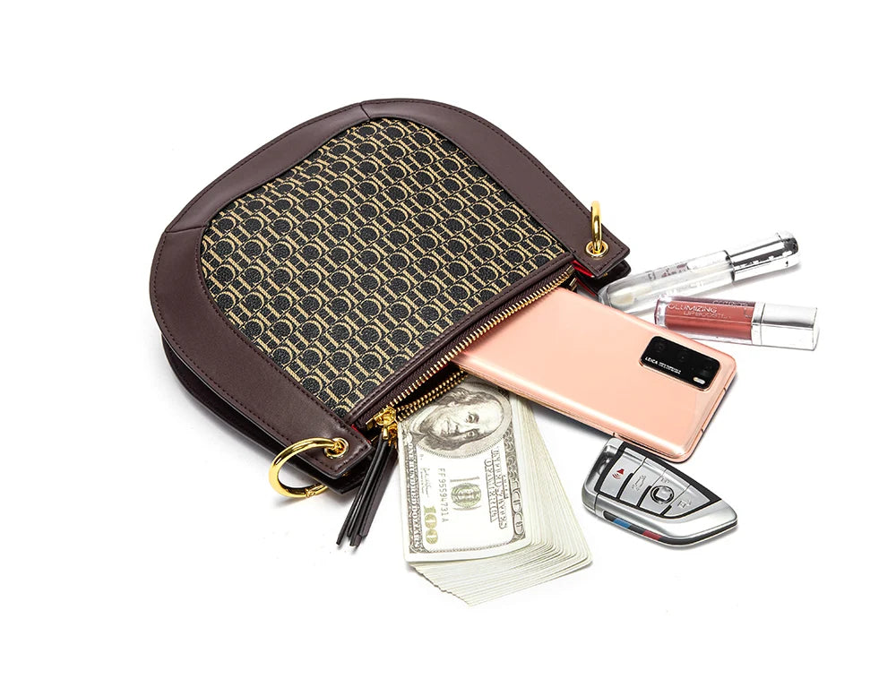 Women's Saddle Bag 2024 New Splicing Design Single Shoulder Bag with Detachable Wide Shoulder Strap