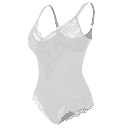 Womens Deep V Neck Bodysuit Sexy Lace Body Shaper Shapewear Slimming Thong Tummy Control Corset Breathable Brief Soft Underwear