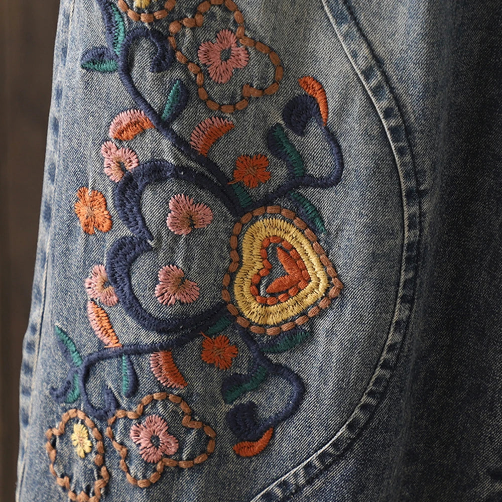 Fashion Y2K Women's Jeans plus Size Elastic Waist patch embroidery print Harem Pants Autumn Vintage Loose Ripped Denim Pants