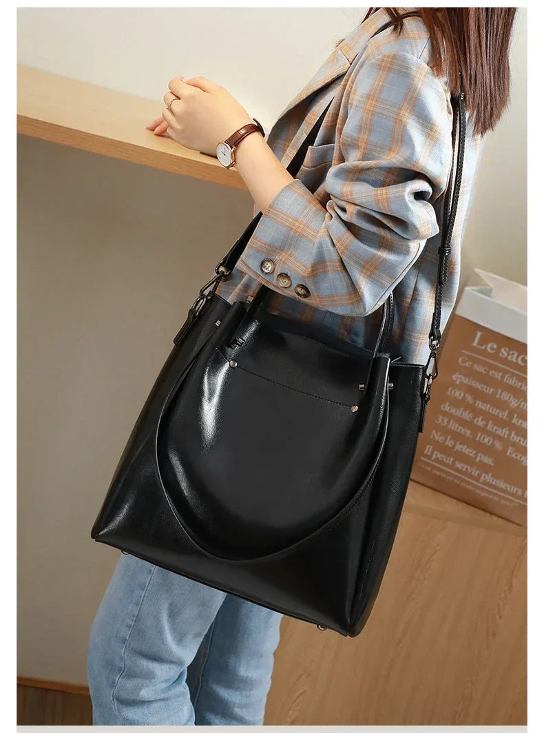 Women's Natural Cow Genuine Leather Handbags Female Natural Cowhide Crossbody Bag Ladies Multiple Large Capacity Shoulder Bags