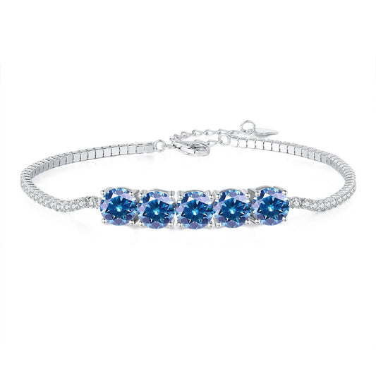 Bracelet chaîne réglable en moissanite rose, bleue et verte, diamants 6.5mm 5 carats, pour femme, en argent plaqué or 18 carats