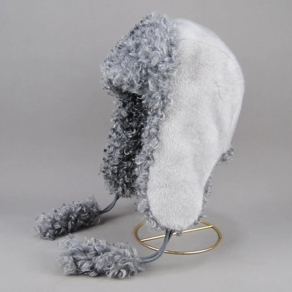 Real Fur Wool Hat Unisex New Winter Warm Bomber Russian Ushanka Hats With Ear Flaps Cow Leather Thick Snow Earflaps Baseball Cap