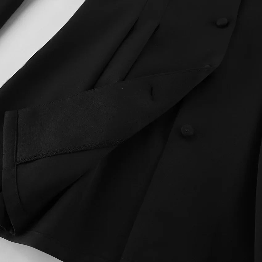 Elegant V-neck Tunics Black Suit 2026 Spring Women's Long Sleeve Single Breasted Slim Blazers Ruched Outerwear Streetwear