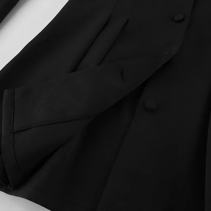 Elegant V-neck Tunics Black Suit 2026 Spring Women's Long Sleeve Single Breasted Slim Blazers Ruched Outerwear Streetwear