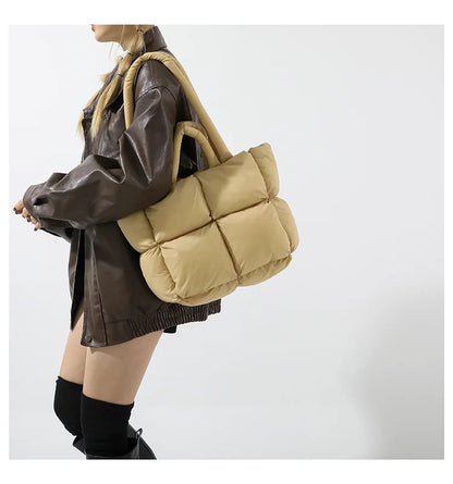Fashion Soft Puffer Tote Bag Designer Quilted Women Shoulder Bags Nylon Padded Lady Handbags Down Cotton Warm Winter Shopper Bag