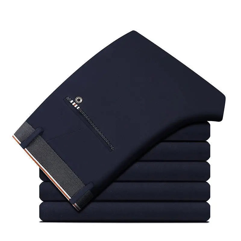High Stretch Men's Dress Pants High Waist Elastic Formal Suit Pants Office Business Classic Casual Trousers Slim Fit Black Blue