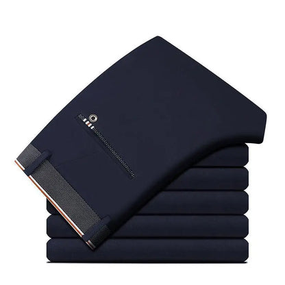 High Stretch Men's Dress Pants High Waist Elastic Formal Suit Pants Office Business Classic Casual Trousers Slim Fit Black Blue