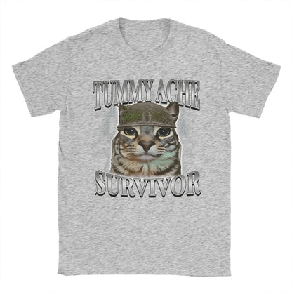 Tummy Ache Survivor Cat Meme Funny Saying Cats Animals T Shirt Summer  Pure Cotton T-Shirts For Men's Trending Casual Tee Shirt