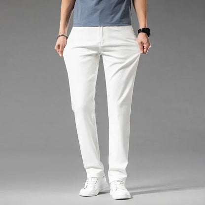 New Summer 98% Cotton Men's Business Casual Jeans Straight Soft Stretch Fabric Baggy Denim Pants Male Brand Trousers