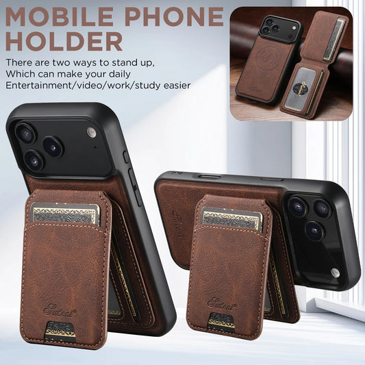 2 in 1 Leather Case For iPhone 17 Promax Air 16 Pro max 15 Plus 14 Pro 13 12 Wireless Charging Kickstand Card Slots Phone Cover