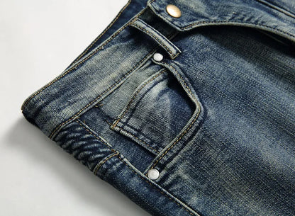 2026 New Men's Yellow Jeans, Blue Stretch Biker Trousers, Broken Hole Jeans, Fashion Popular Men Denim Pants Big Size 29-42