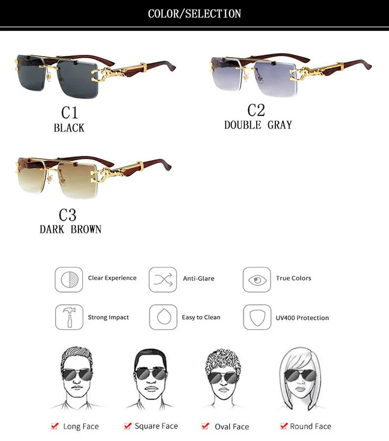 Wood Grain Sunglasses Women Trendy 2024 Rimless Sunglasses Men Vintage Designer Fashion Glasses Lentes De Sol Mujer Zonnebril