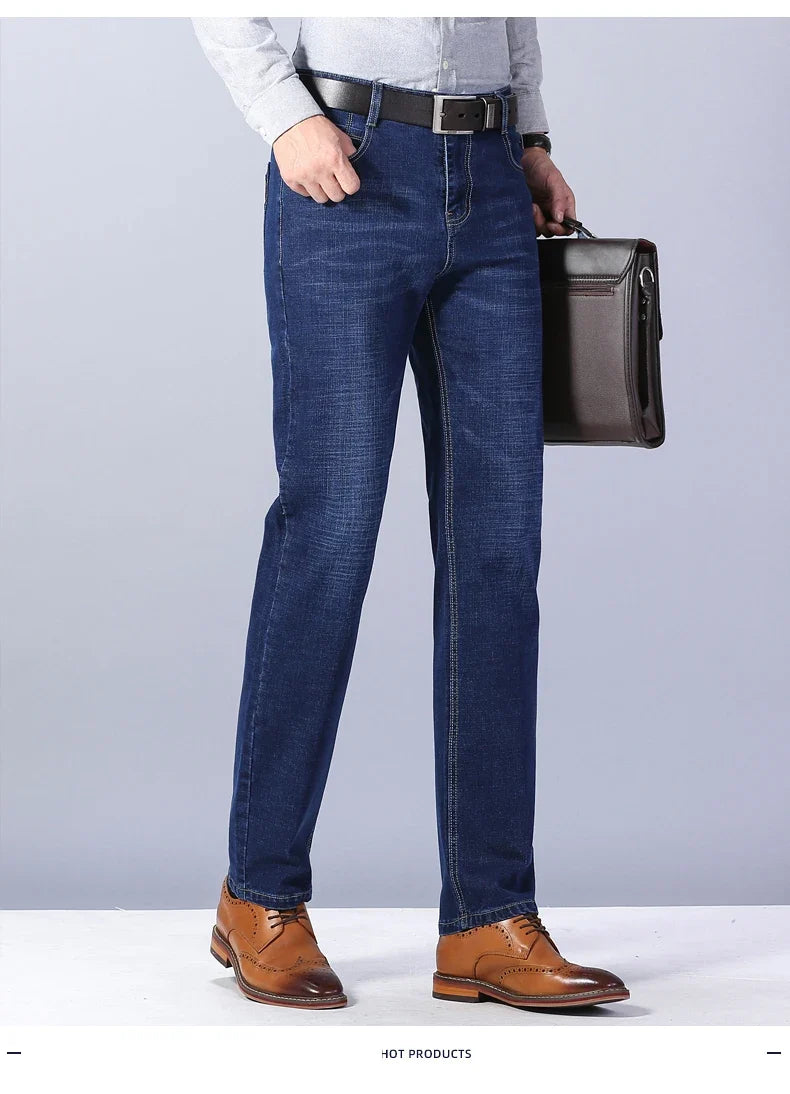 2026 Men's Slim Fashion Denim High Quality Male Pants Elastic Black Blue Leisure Jeans Brand Clothing
