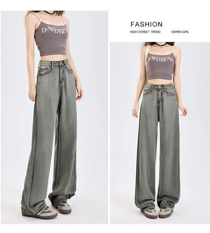 Woman Jeans 100% Lyocell Breathable Denim Wide Leg Towel Sweep drape loose 2025 Summer ice silk Baggy Famale Denim Pants 5 Color