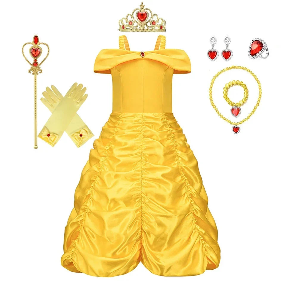 Kids Belle Costume Girl Halloween Princess Cosplay Party Dress Children Birthday Clothes Carnival Fancy Dress