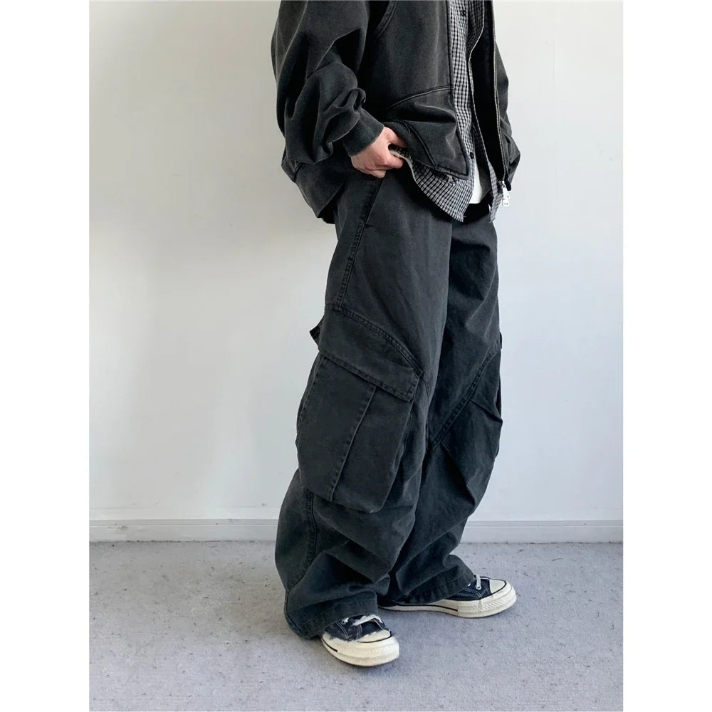 Vintage Streetwear Multi Pocket Cargo Pants Unisex Loose Straight Fit High Quality Trendy Japanese Style Trousers For Men Women