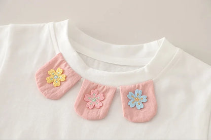 New Summer Suits for Baby Chinese Embroidery Kids Tshirt +Cartoon Horse Overalls 2pcs/sets Toddler Girl Fashion Clothing Outfits