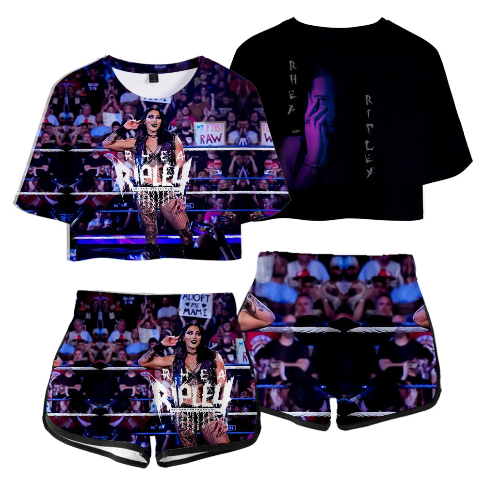 Rhea Ripley Merch Tops Two Piece Set Shorts+Lovely TShirt Harajuku Streetwear Girl Sets Everyday Wear